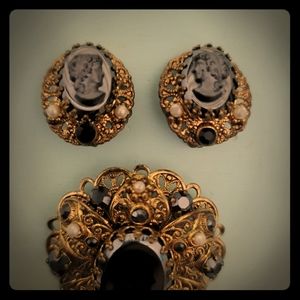 Vintage Brooch and Matching Clip On Earrings